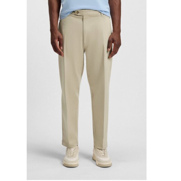 Hugo Boss C-Kleon Straight-Fit Trousers Stretch Cotton Dobby Beige Sz 34 NWT - Picture 1 of 15
